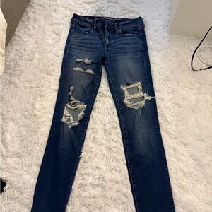 American Eagle Outfitters Dark Blue Distressed Skinny Jeans